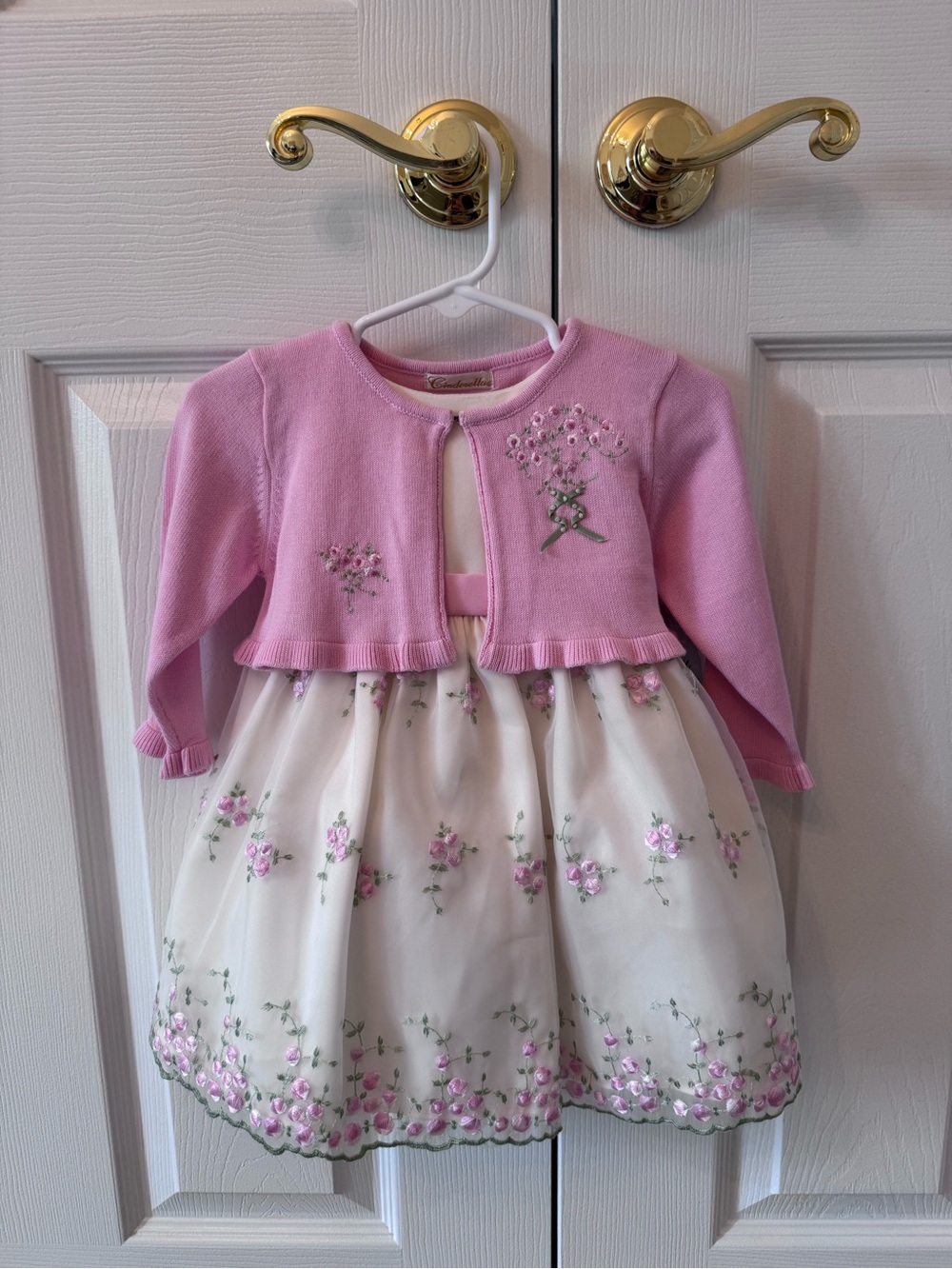 Cinderella Pink and White Floral Embroidered Formal Dress